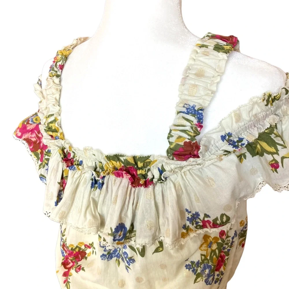 NWOT House of Harlow Off-the-Shoulder Smocked ruffle floral blouse-Sz M - Picture 11 of 11